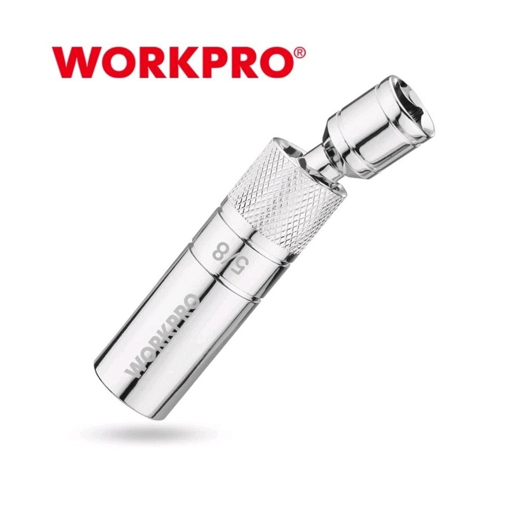 WORKPRO 5/8" Swivel Spark Plug Socket 3/8" Drive x 4" 12 PT 360° Swivel Magnetic